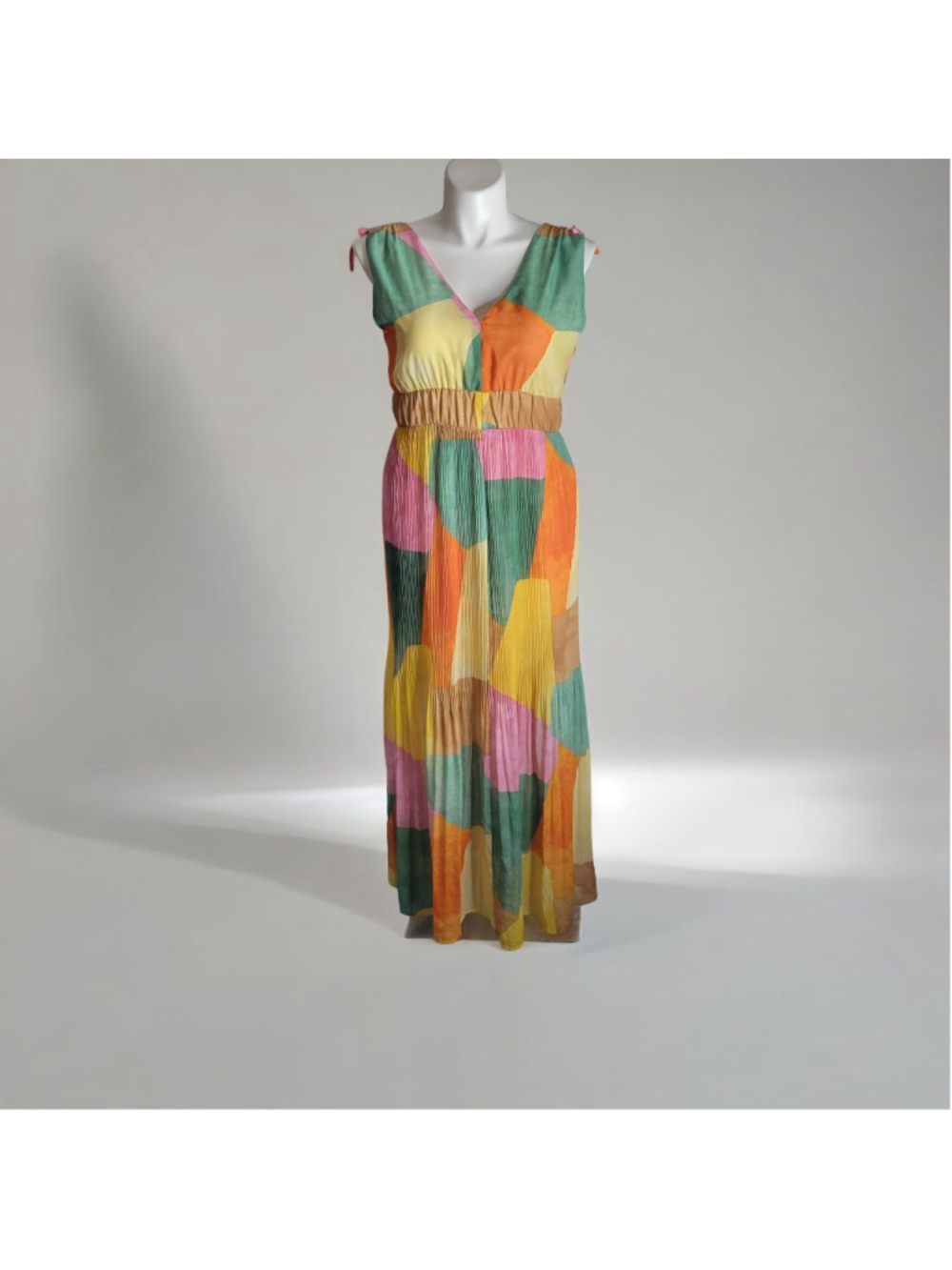 Cato Multi-color Patchwork Pleated Maxi Dress Size L